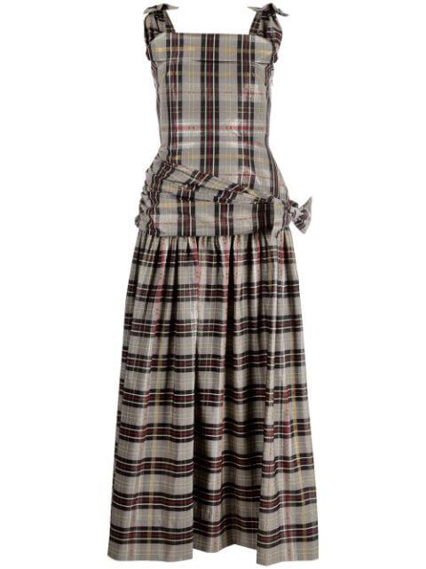 bow-detail tartan check maxi dress by MOLLY GODDARD