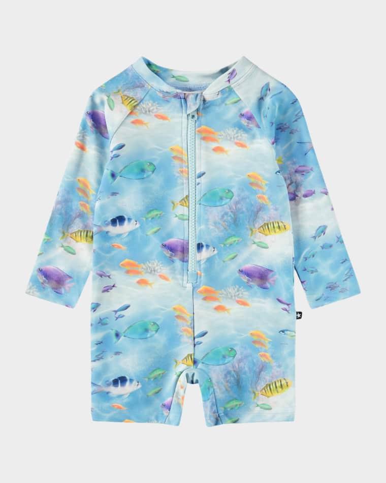 Boy's Neka Long-Sleeve One-Piece Swimsuit, Size 3M-4 by MOLO