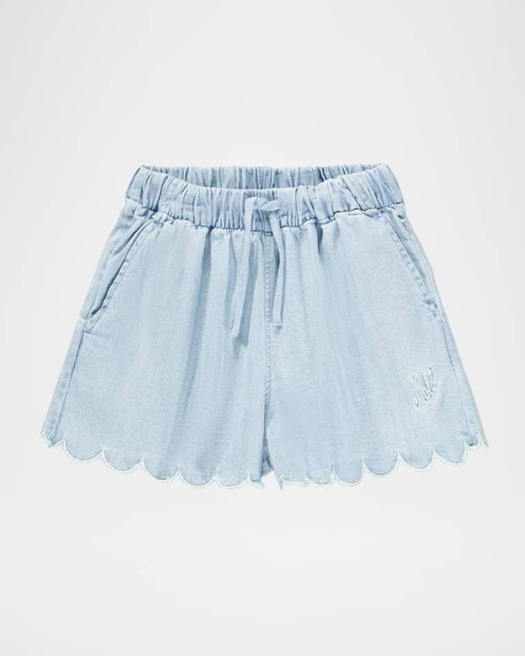 Girl's Addie Scalloped Cotton Chambray Shorts, Size 8-12 by MOLO