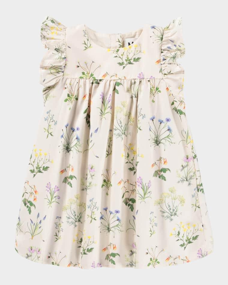 Girl's Cacao Floral-Print Organic Cotton Dress, Size 6M-2 by MOLO