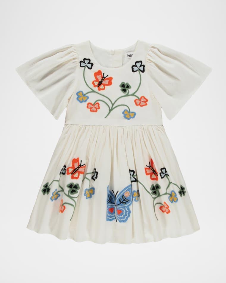 Girl's Carlin Embroidered Butterfly-Sleeve Dress, Size 3-6 by MOLO