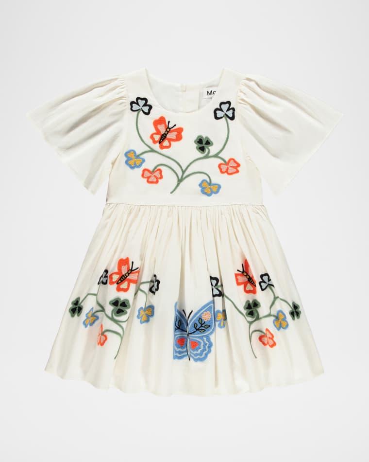 Girl's Carlin Embroidered Butterfly-Sleeve Dress, Size 7-12 by MOLO