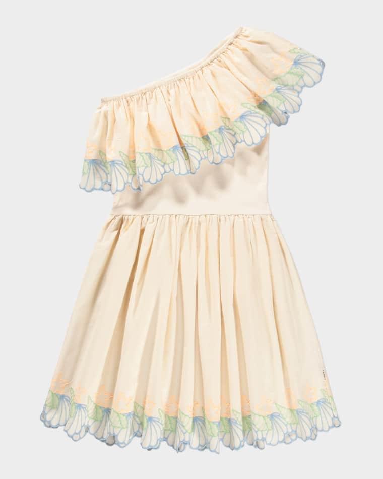 Girl's Cato Asymmetric-Ruffle One-Shoulder Dress, Size 3-6 by MOLO