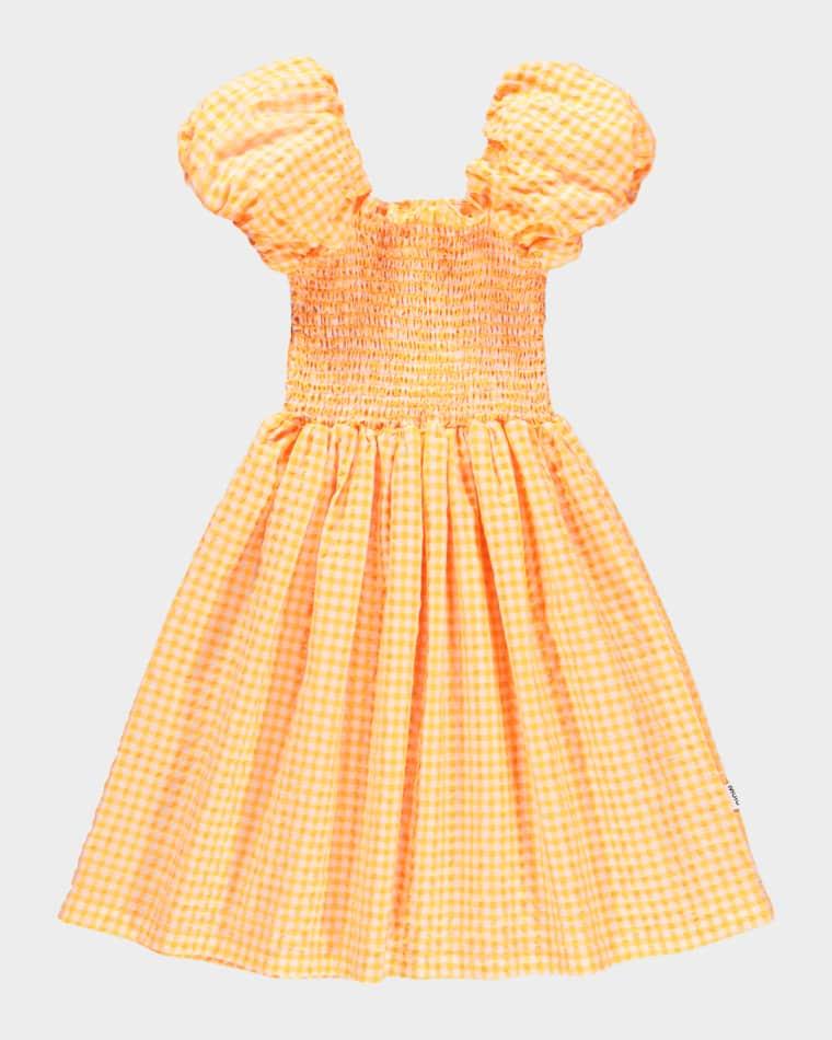 Girl's Cherisla Smocked Check Dress, Size 6M-12 by MOLO