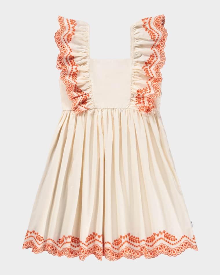 Girl's Clementine Embroidered Flutter-Sleeve Dress, Size 3-6 by MOLO