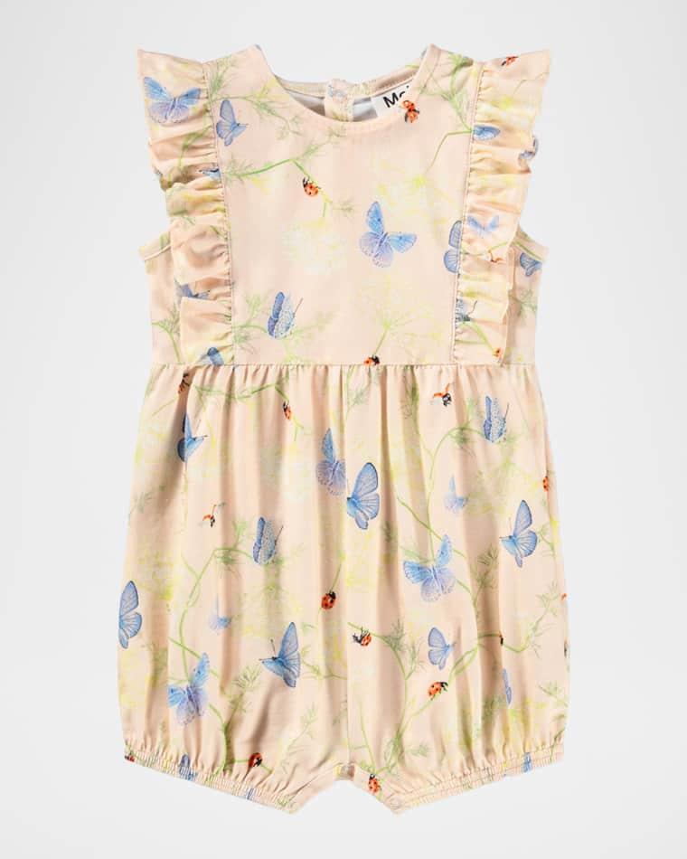 Girl's Felicia Floral-Print Organic Cotton Romper, Size 3M-18M by MOLO