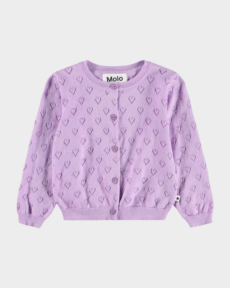 Girl's Gertrude Heart Pointelle Cotton Cardigan, Size 6M-2 by MOLO