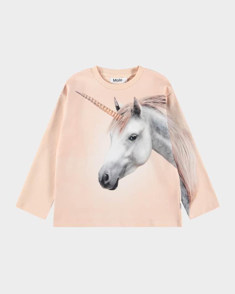 Girl's Mountoo Unicorn-Print Cotton Sweatshirt, Size 3-6 by MOLO Girl's Mountoo Unicorn-Print Cotton Sweatshirt, Size 3-6 by MOLO