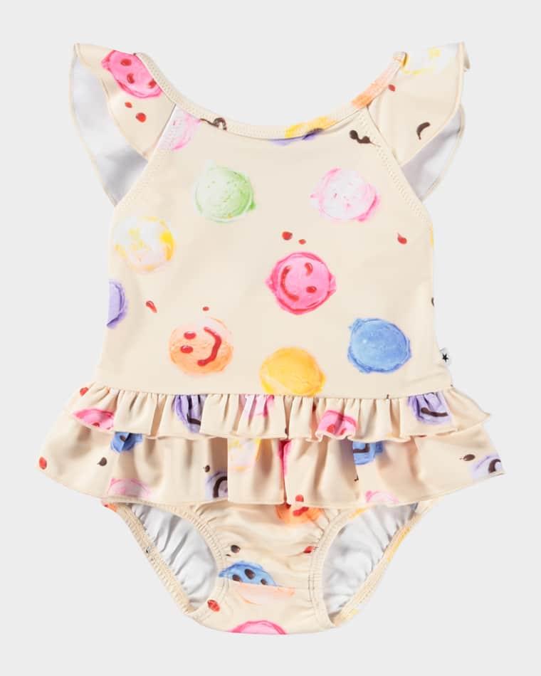 Girl's Nalani Ruffled One-Piece Swimsuit, Size 3M-3 by MOLO