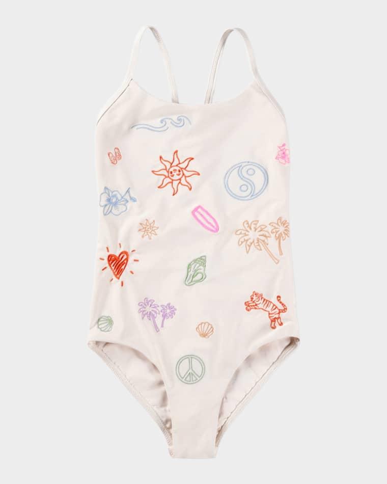 Girl's Nanna Embroidered One-Piece Swimsuit, Size 5-7 by MOLO
