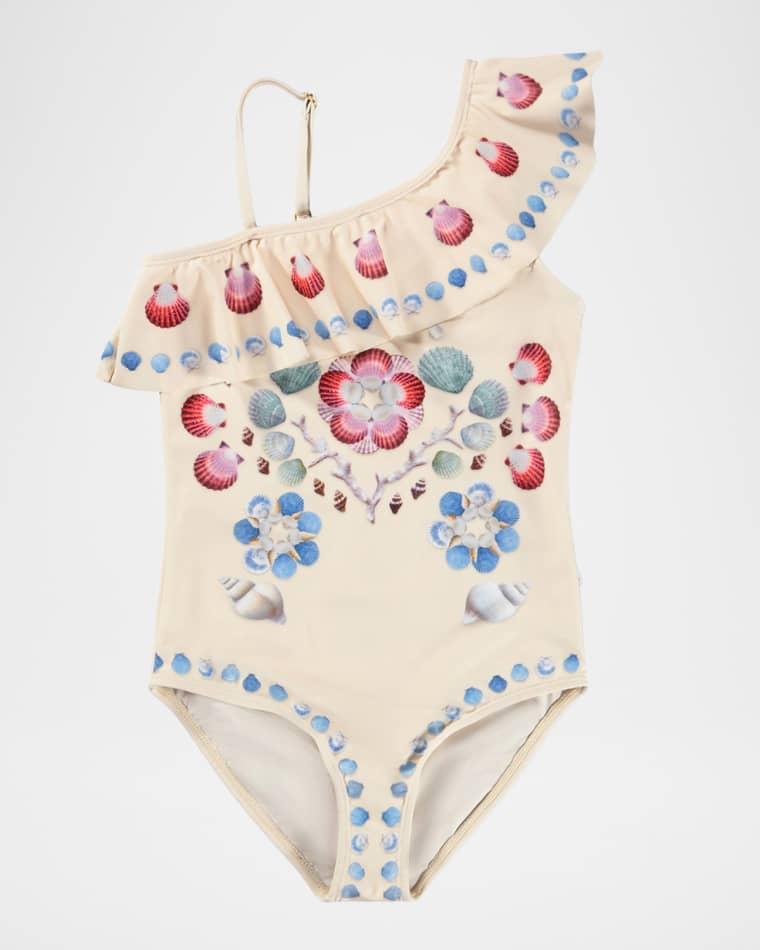 Girl's Net Asymmetric One-Piece Swimsuit, Size 3-6 by MOLO