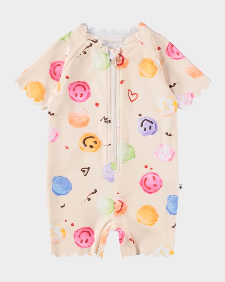 Girl's Nolu Short-Sleeve One-Piece Swimsuit, Size 3M-4 by MOLO