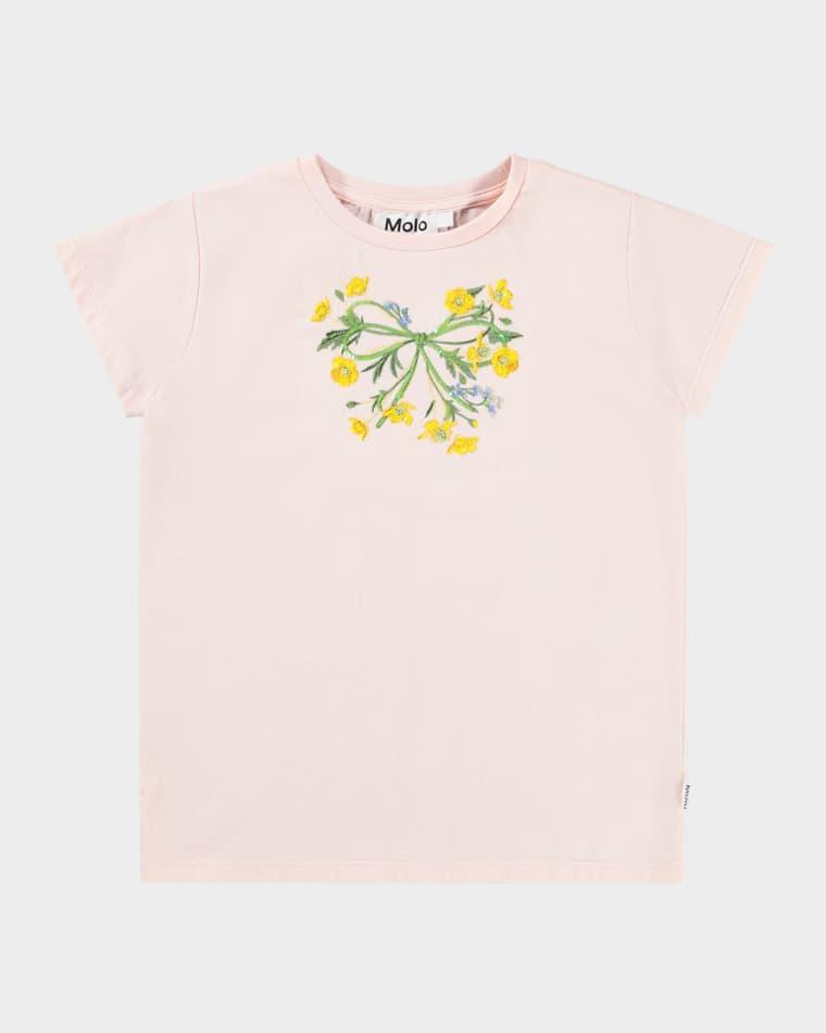Girl's Ranva Sequin Floral-Embroidered Tee, Size 8-12 by MOLO