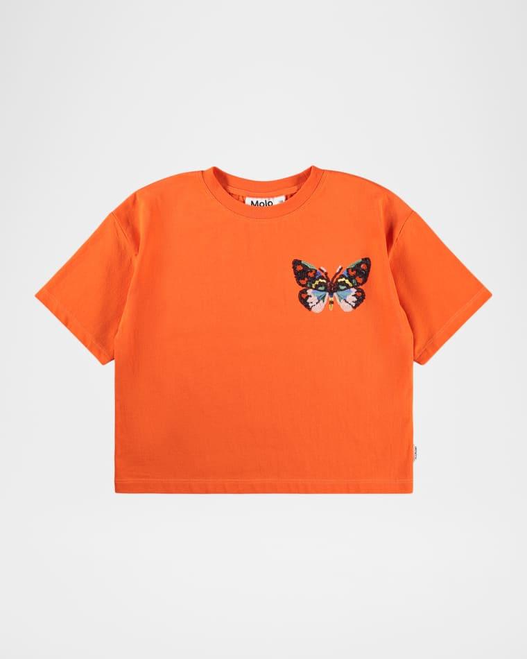 Girl's Reinette Sequined Butterfly T-Shirt, Size 8-10 by MOLO