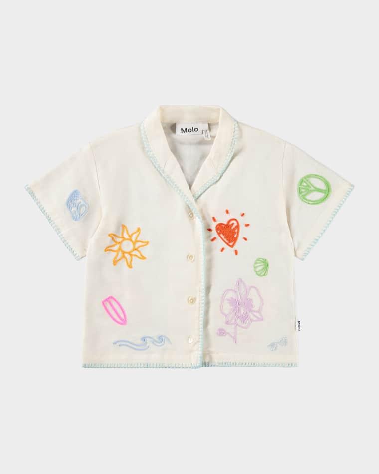 Girl's Rosalle Embroidered Cotton Short-Sleeve Shirt, Size 3-6 by MOLO