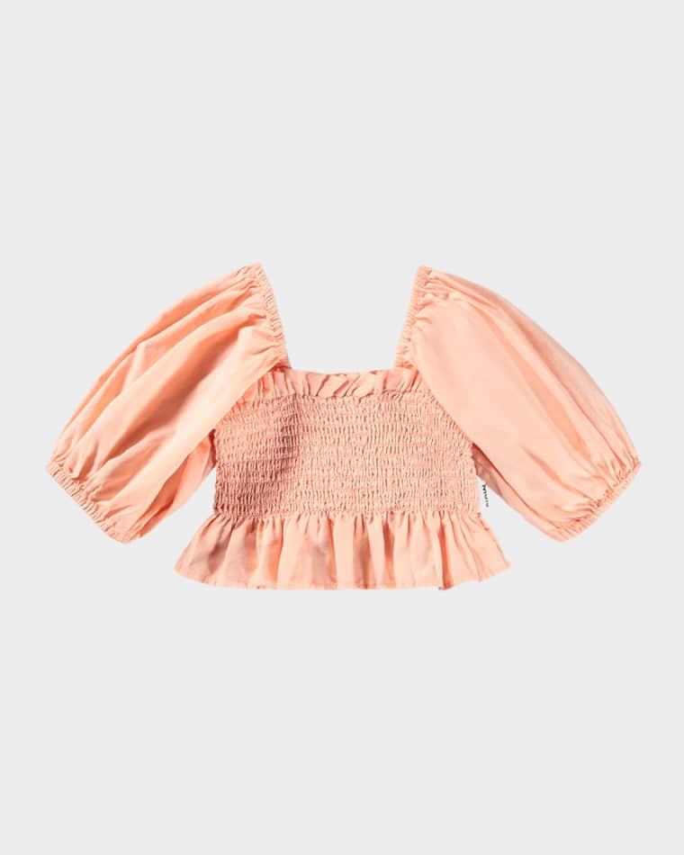 Girl's Rosine Smocked Puff-Sleeve Cotton Top, Size 5-6 by MOLO