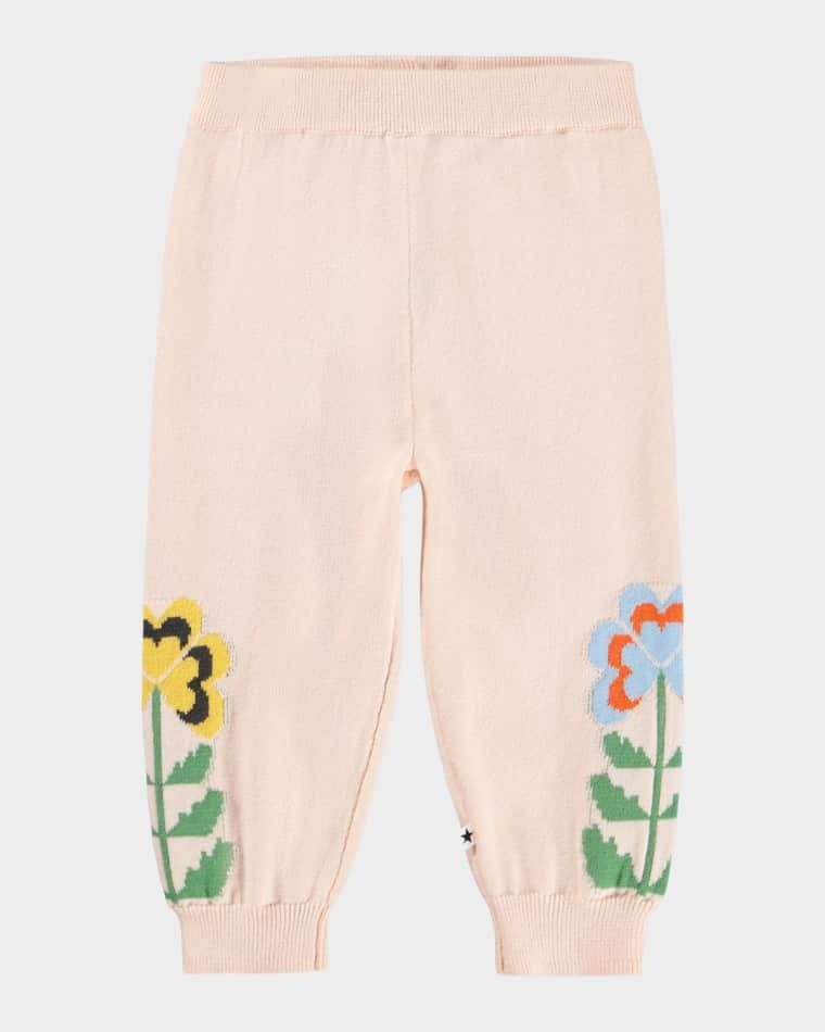 Girl's Sol Floral Intarsia Organic Cotton Knit Pants, Size 3M-2 by MOLO