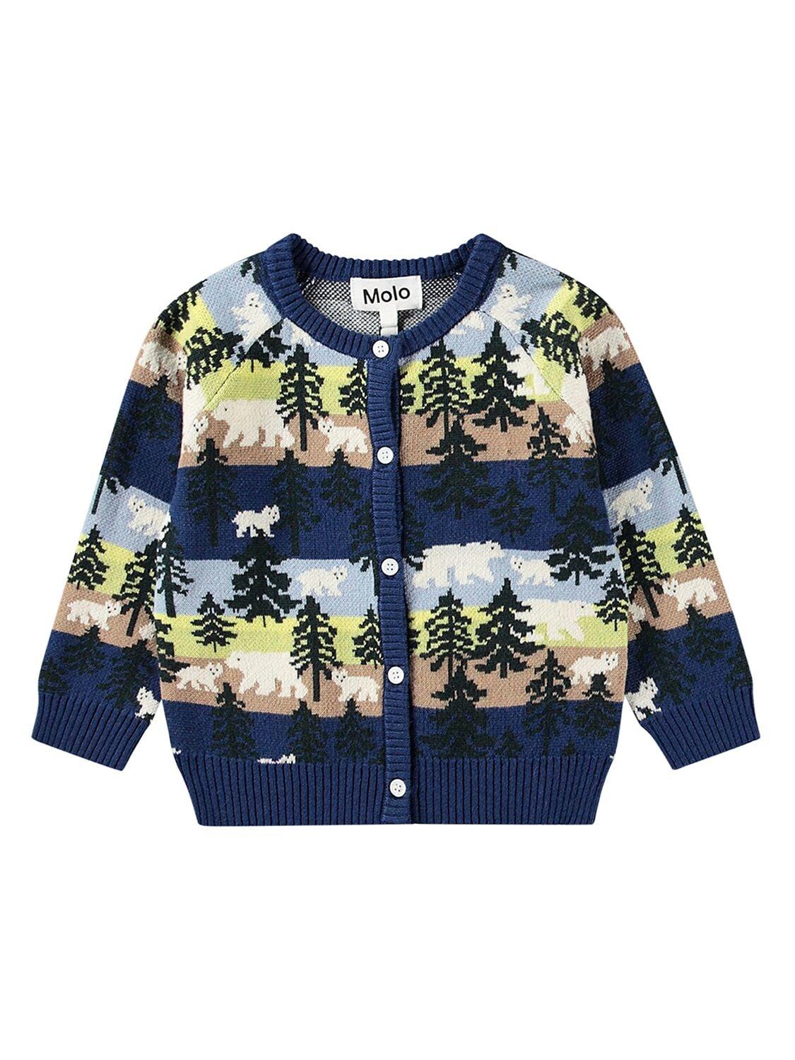 Intarsia Cotton&wool Knit Cardigan by MOLO