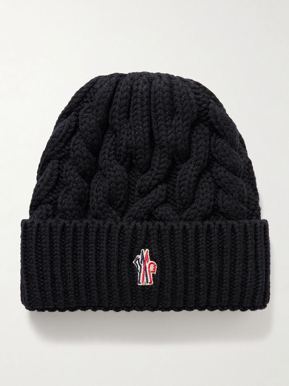Appliquéd cable-knit wool beanie by MONCLER