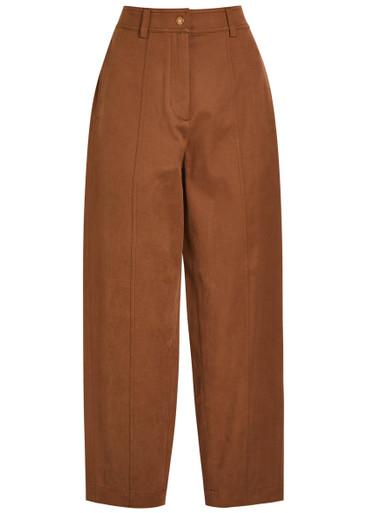 Barrel-leg stretch-cotton trousers by MONCLER