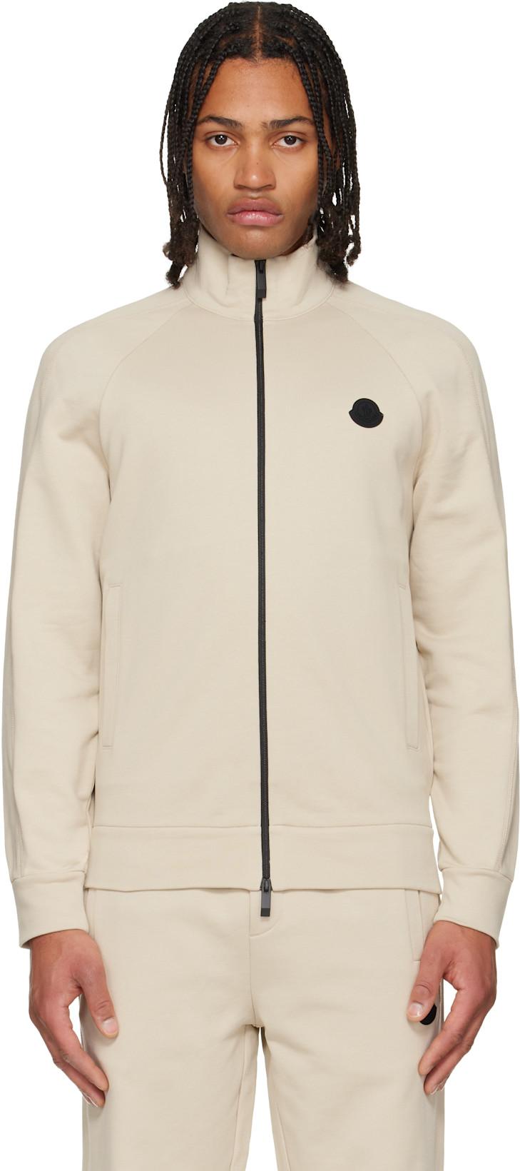 Beige Cotton Zip-Up Track Jacket by MONCLER