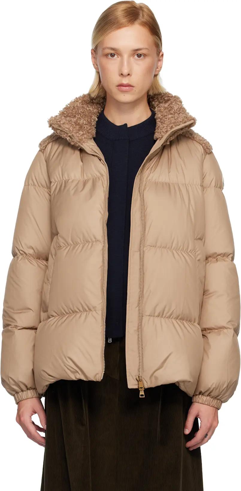 Beige Esnaie Teddy-Trimmed Short Down Jacket by MONCLER