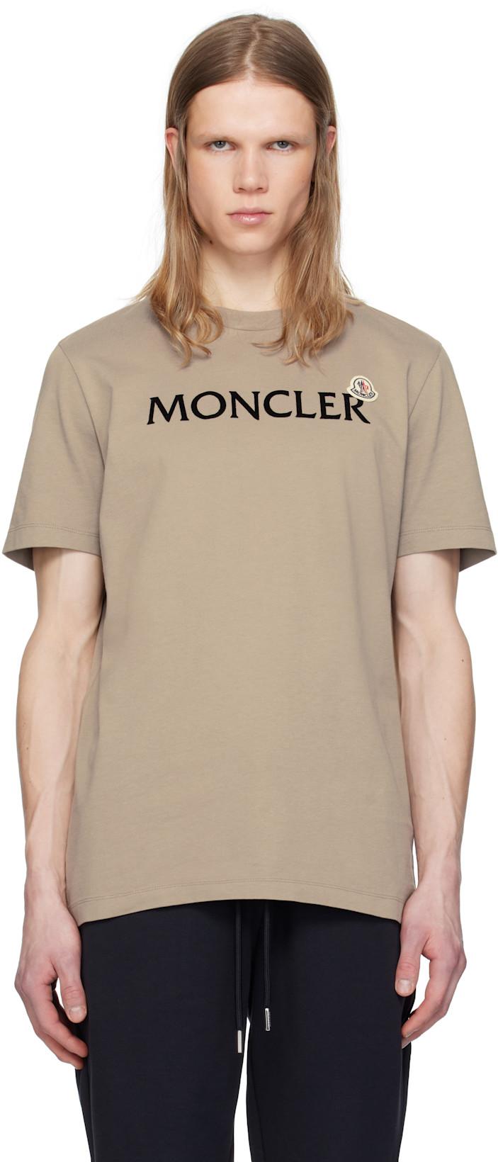 Beige Flocked Logo Cotton T-shirt by MONCLER