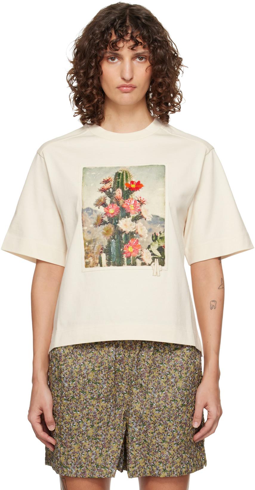 Beige Landscape Print Cotton T-shirt by MONCLER