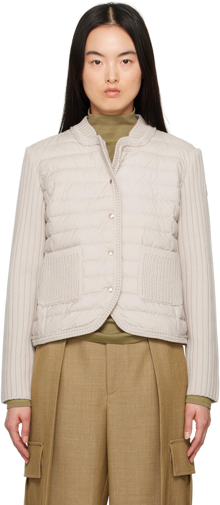 Beige Padded Wool Down Cardigan by MONCLER