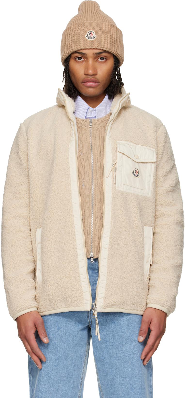 Beige Teddy Zip-Up Pocket Jacket by MONCLER