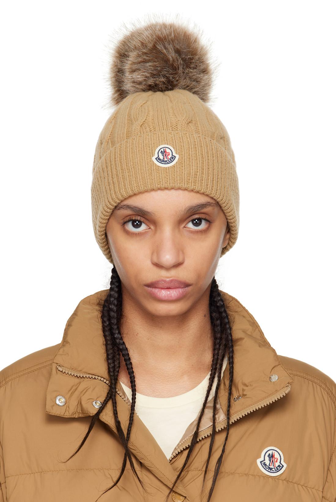 Beige Wool & Cashmere Pom Pom Beanie by MONCLER