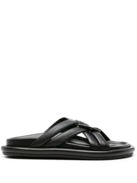 Bell crossover-strap leather slides by MONCLER