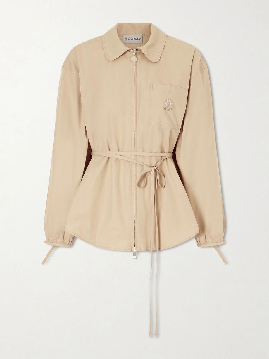 Belted appliquéd cotton-poplin zip-up shirt by MONCLER