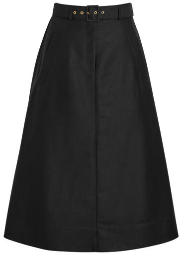 Belted cotton-poplin midi skirt by MONCLER