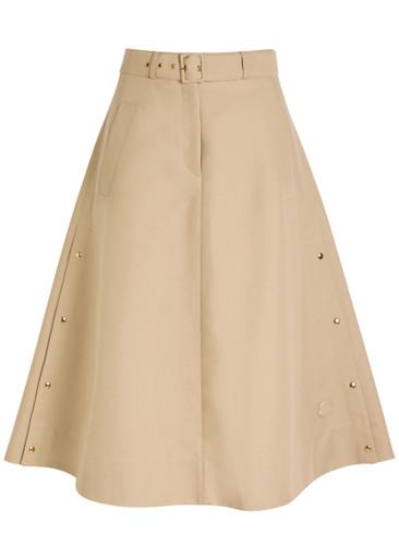Belted cotton-poplin midi skirt by MONCLER