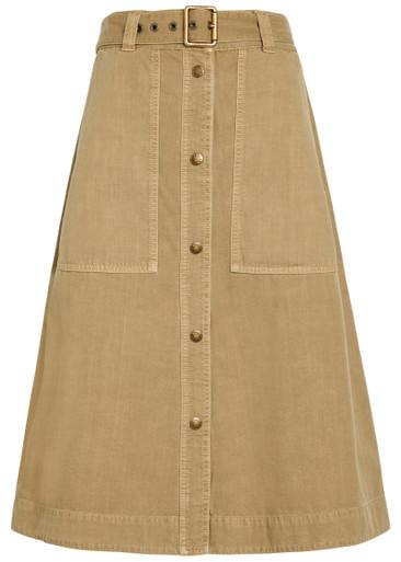 Belted cotton-twill midi skirt by MONCLER