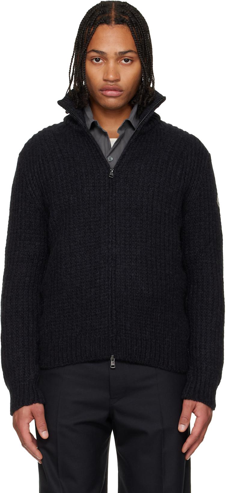 Black Alpaca & Wool Zip-Up Cardigan by MONCLER