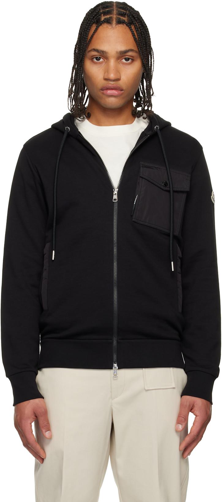 Black Cotton Blend Zip-Up Hoodie by MONCLER