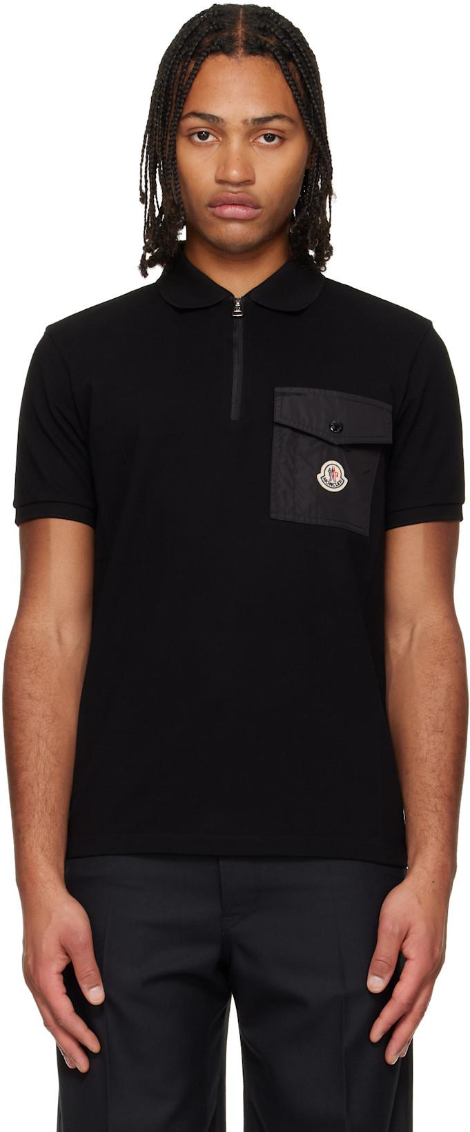 Black Cotton Piquet Pocket Polo by MONCLER