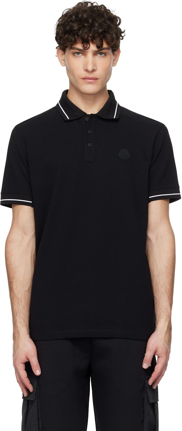 Black Logo Patch Cotton Polo by MONCLER