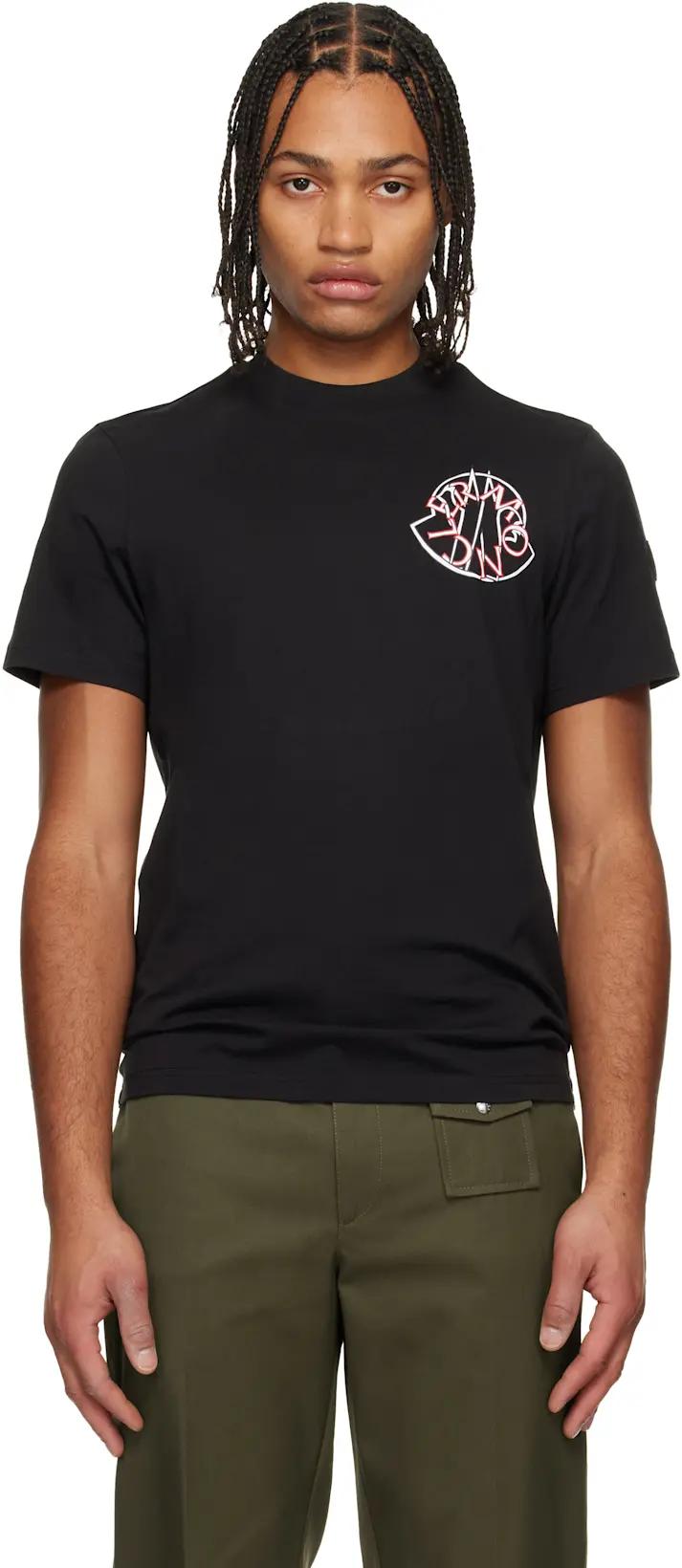 Black Overlapped Logo Cotton T-shirt by MONCLER