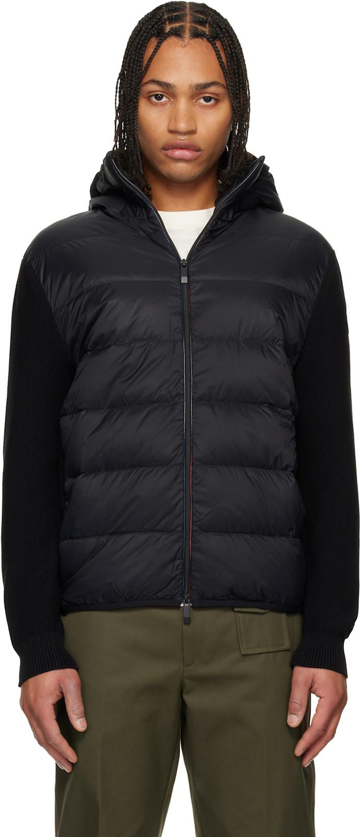 Black Padded Cotton Zip-Up Down Hoodie by MONCLER