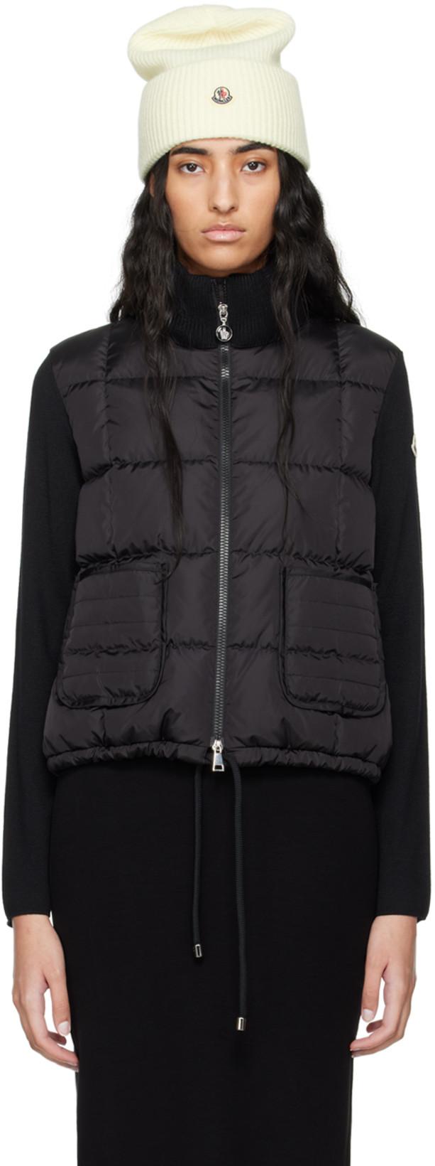 Black Paneled Down Cardigan by MONCLER