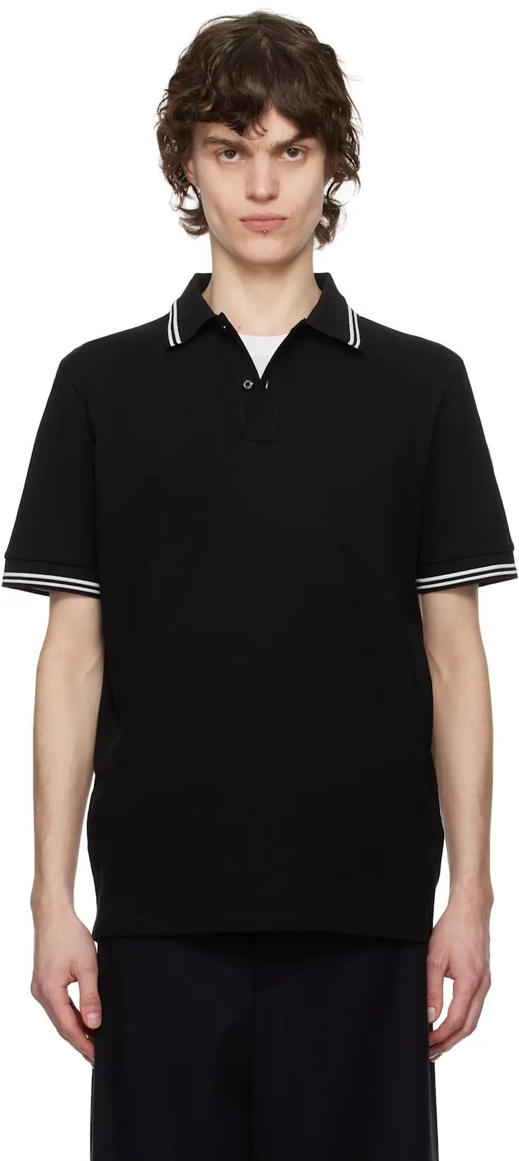 Black Striped Trim Cotton Piquet Polo by MONCLER