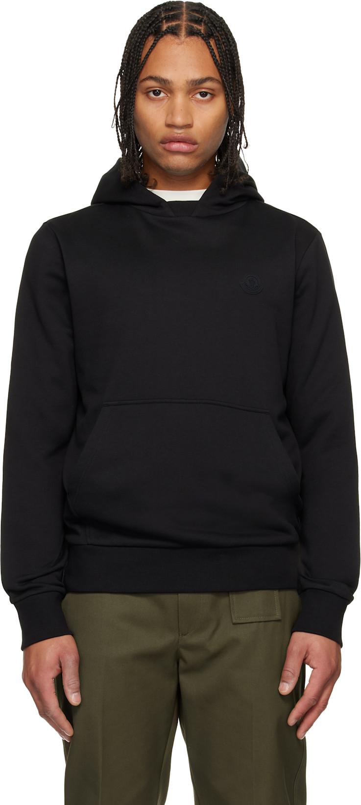 Black Tonal Back Logo Cotton Hoodie by MONCLER