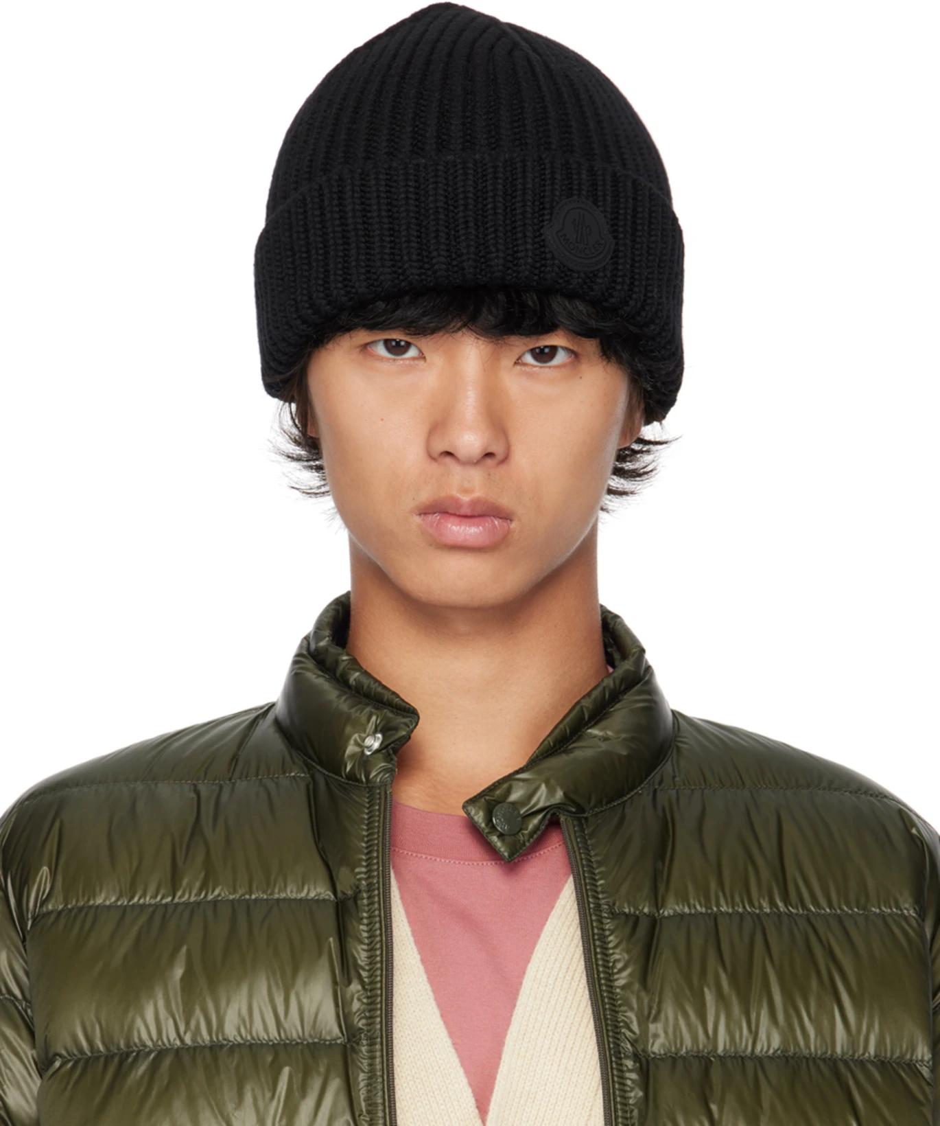Black Wool Beanie by MONCLER