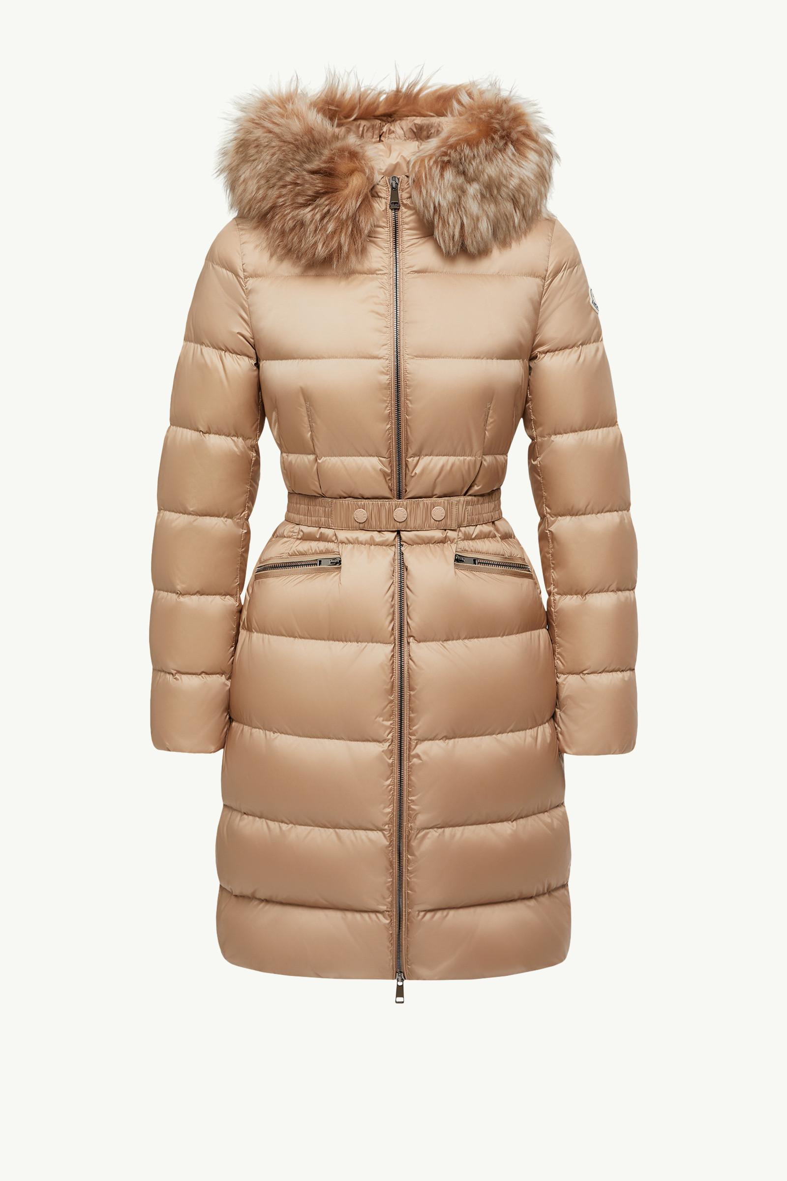 Boedic Hooded Shearling-Trimmed Long Down Jacket by MONCLER