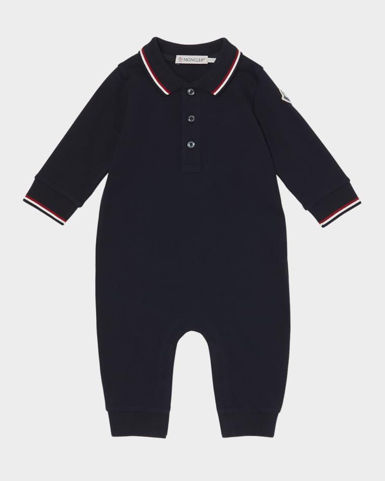 Boy's Long-Sleeve Stretch Cotton Polo Romper, Size 1M-3 by MONCLER
