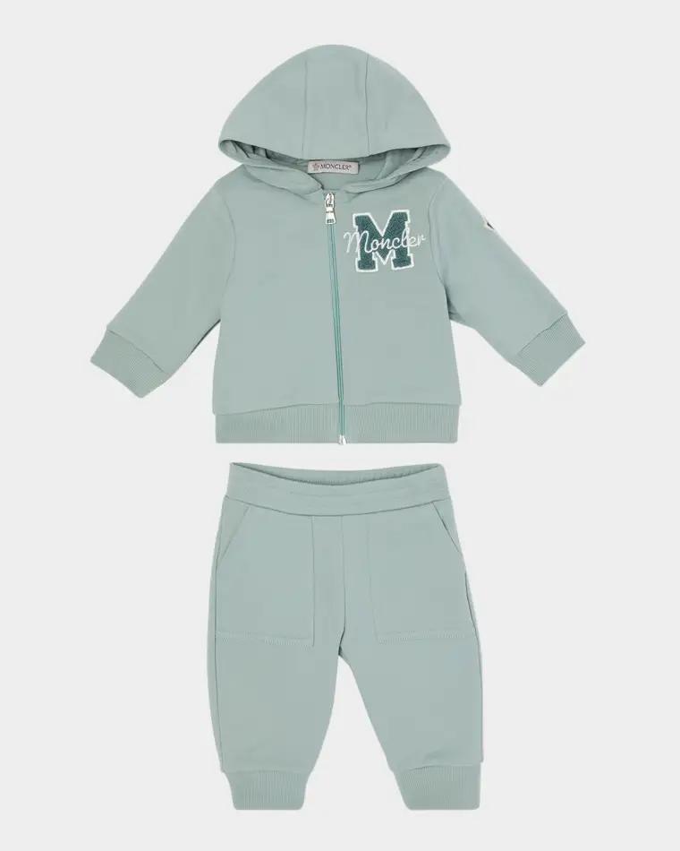 Boy's M Logo Embroidered Zip-Front Hoodie & Joggers, Size 3M-3 by MONCLER