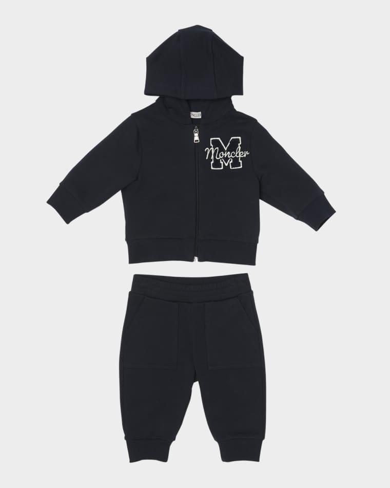 Boy's M Logo Embroidered Zip-Front Hoodie & Joggers, Size 3M-3 by MONCLER
